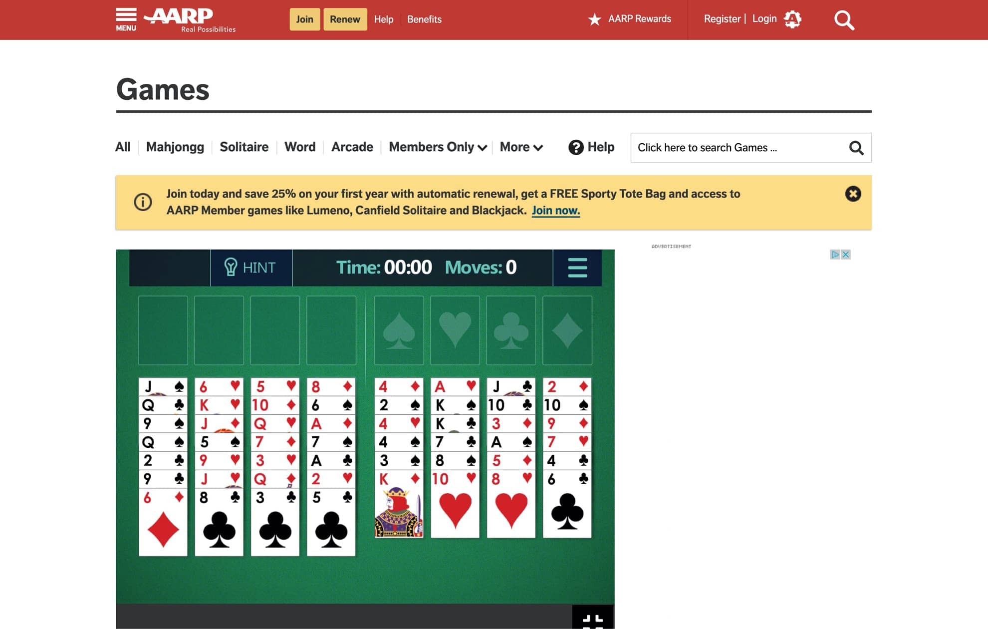 aarp spider solitaire online free game