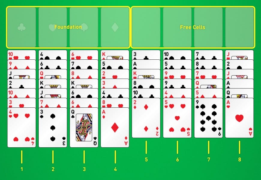 Disposição do jogo para jogar FreeCell online