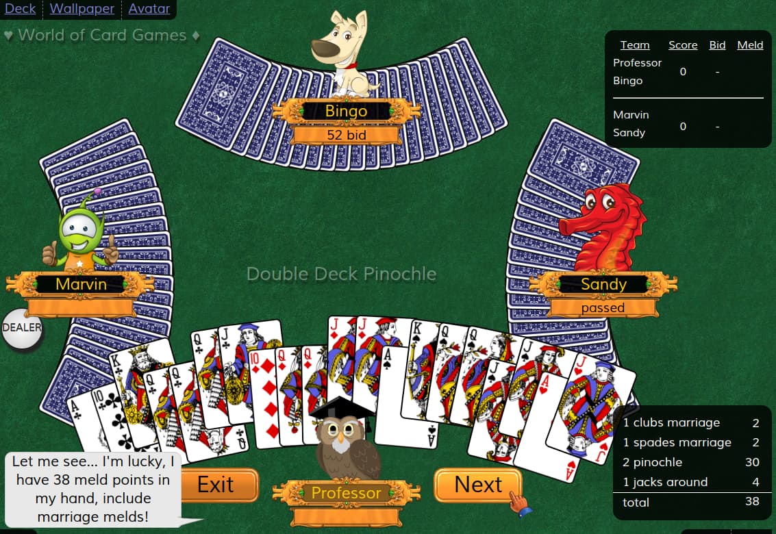 Play double deck pinochle