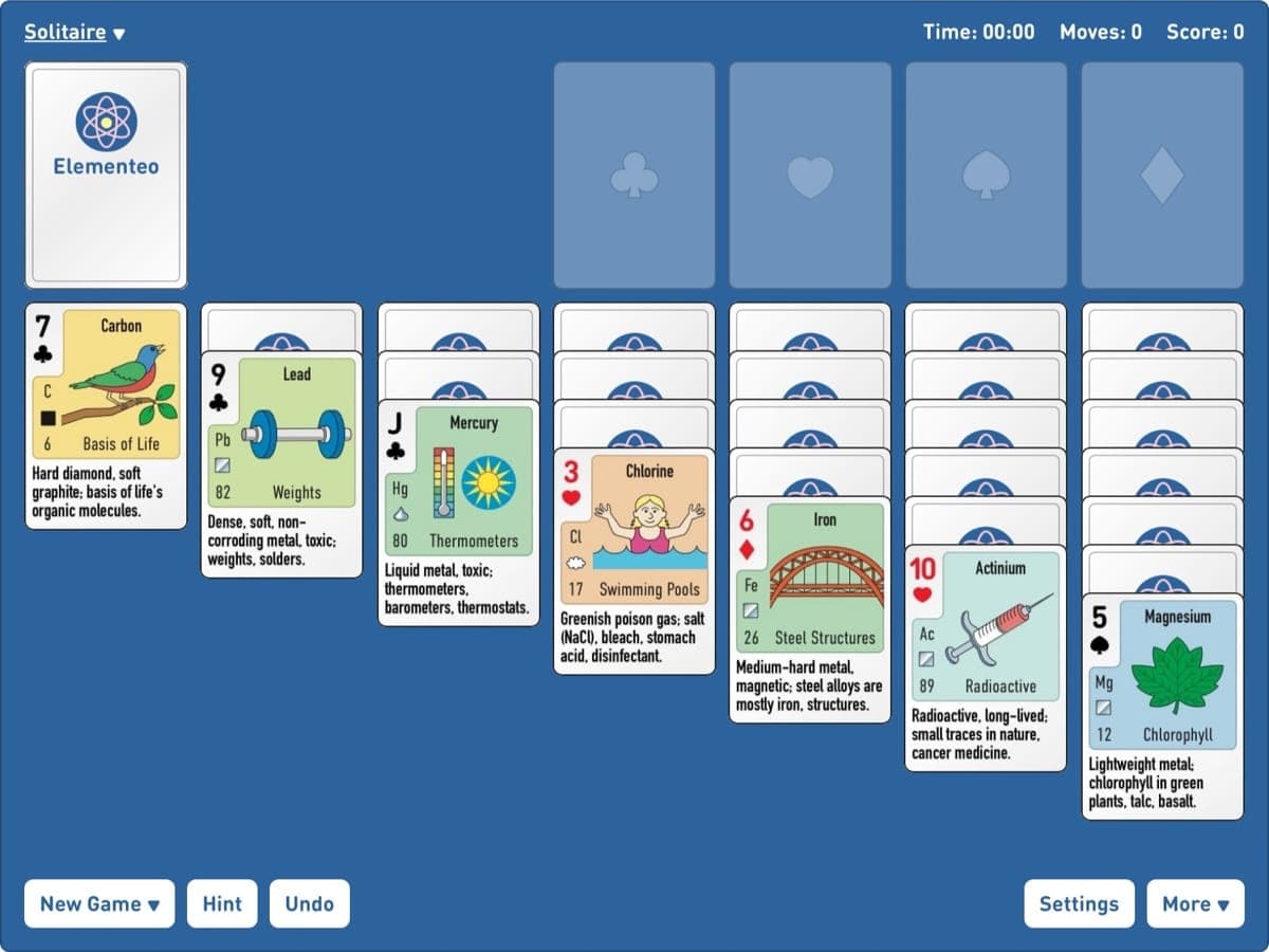 Screenshot of Elementeo solitaire game