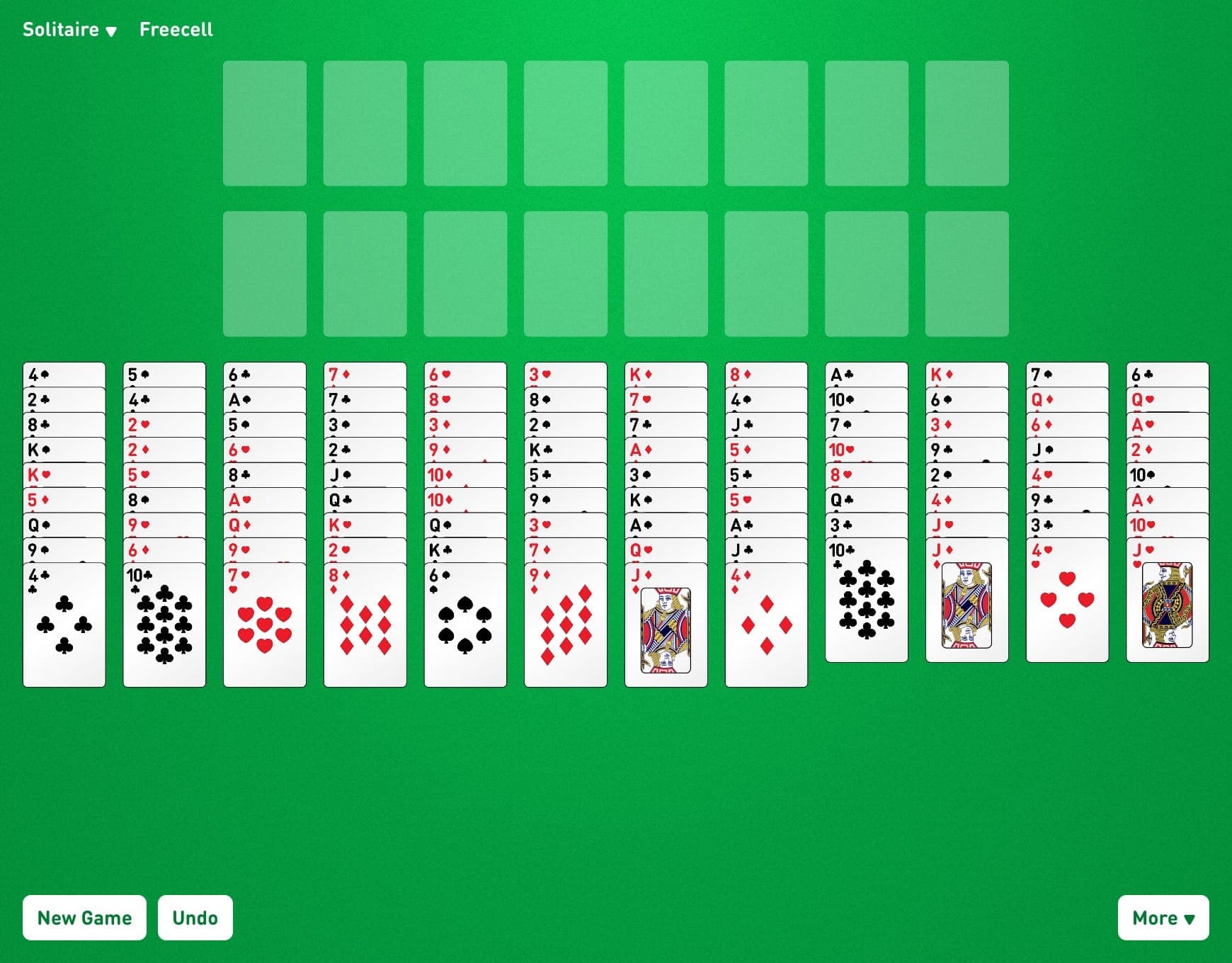 Disposition du jeu FreeCell Duplex