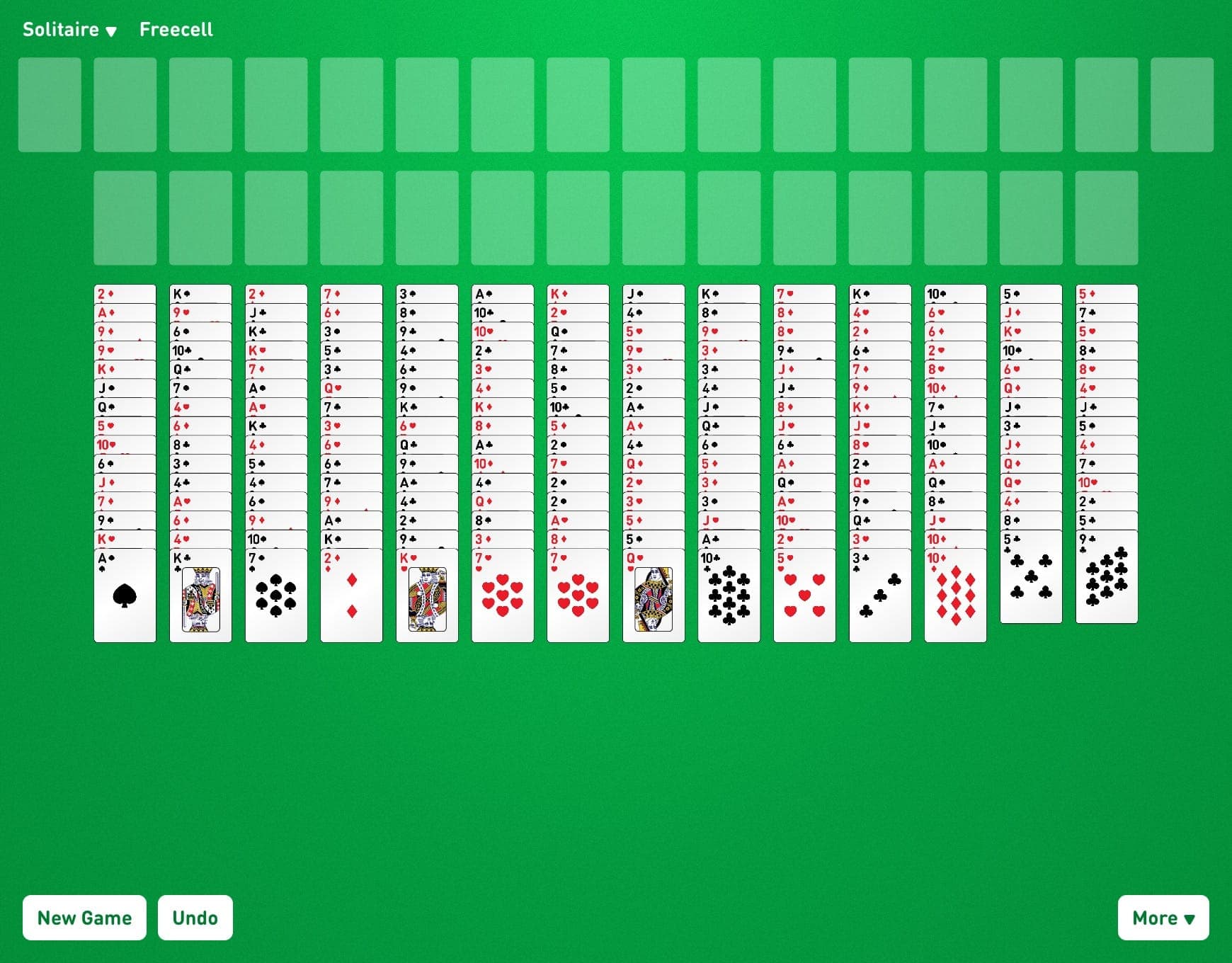 Layout de jogo de quatro baralhos FreeCell