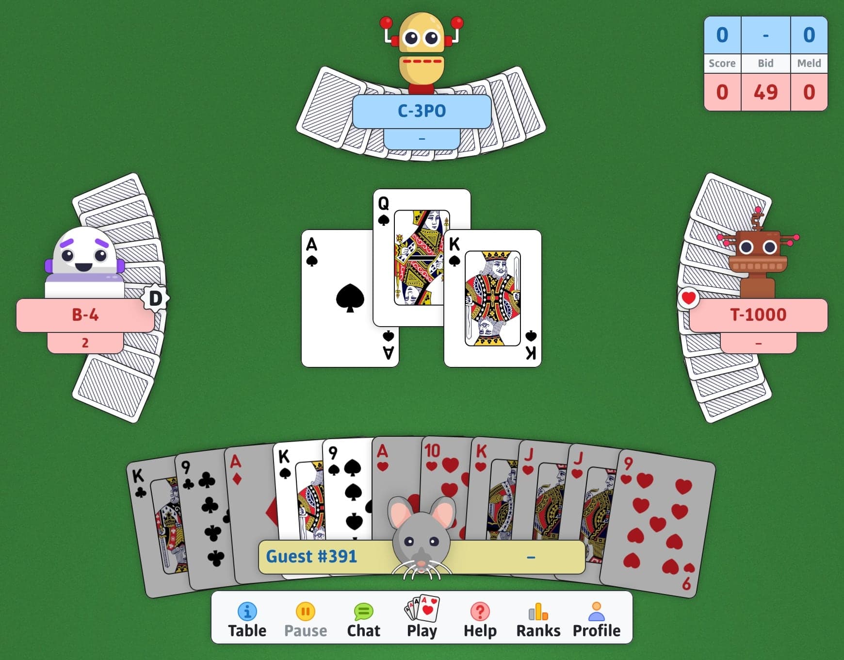 Jouer à Pinochle