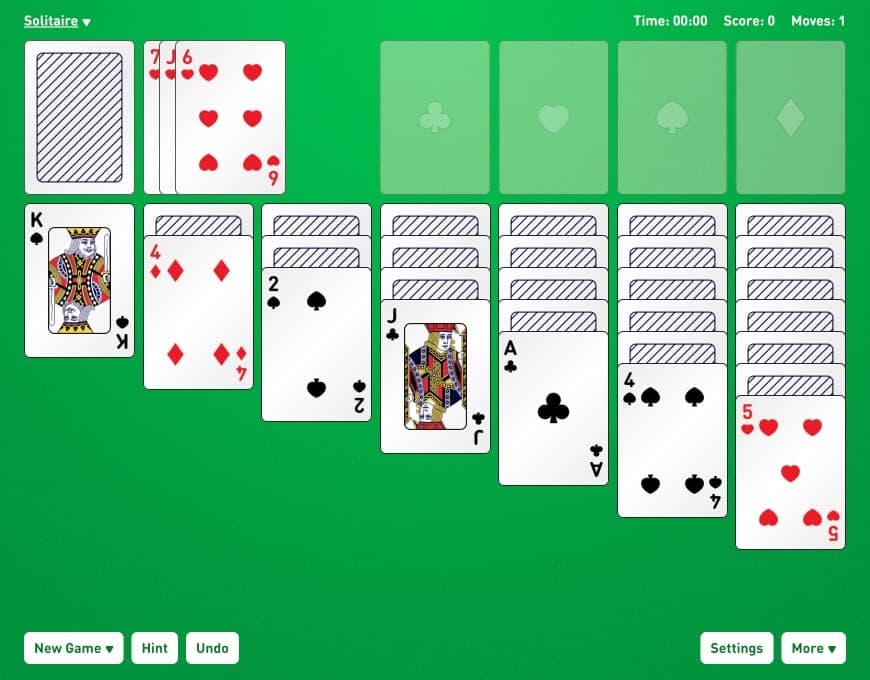 Screenshot del solitario online classico girare tre gioco