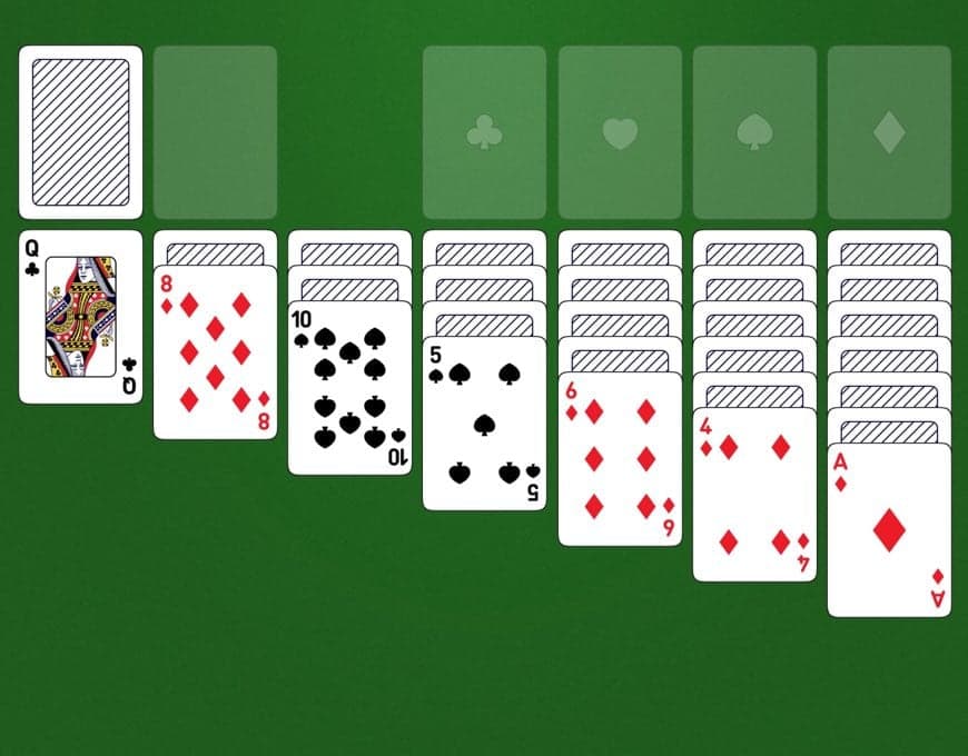 Screenshot of free Klondike Solitaire Turn 1 game