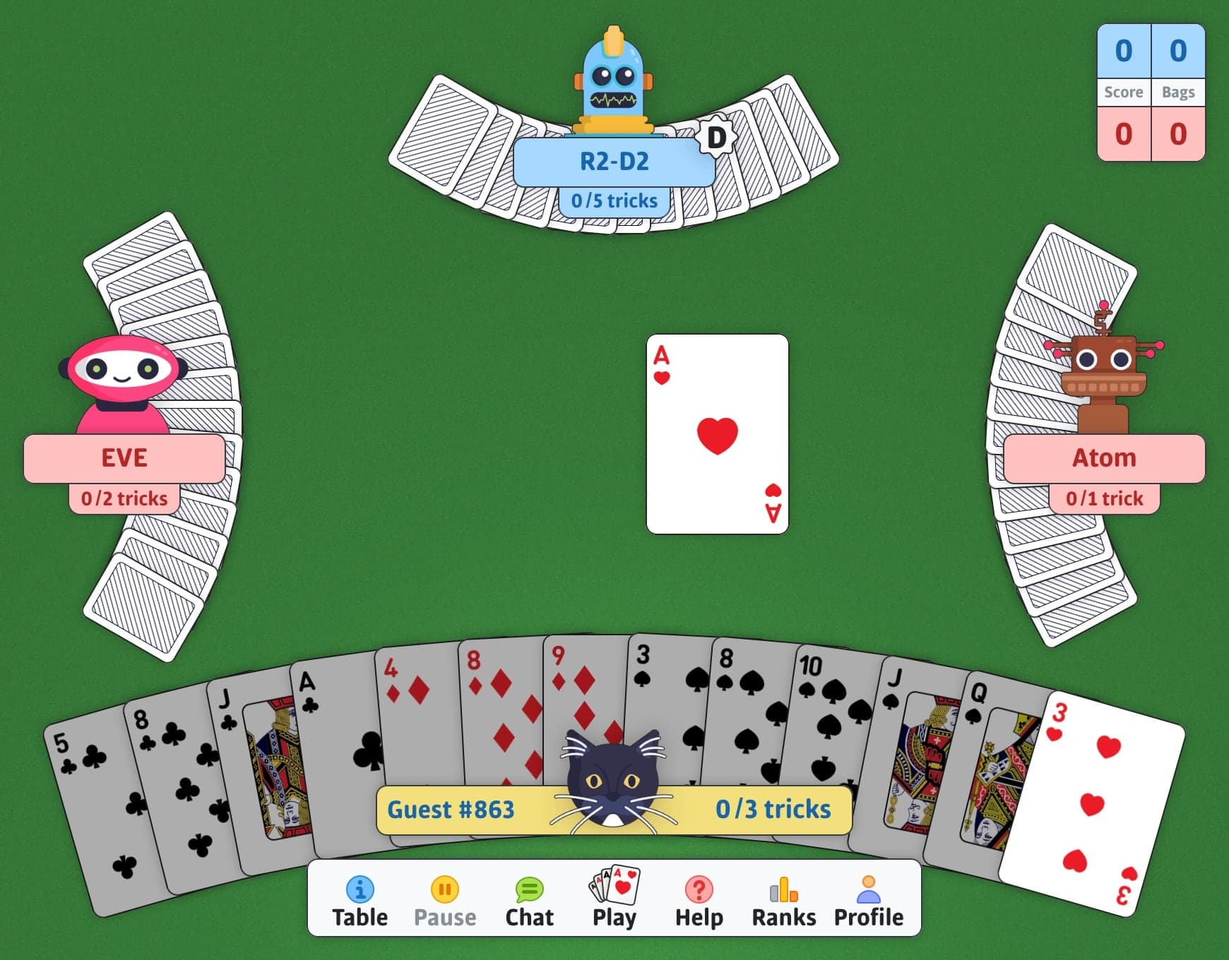 Jouer à Spades