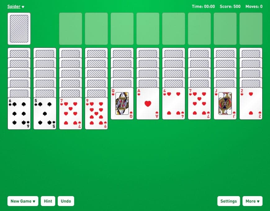 spider solitaire play online screenshot