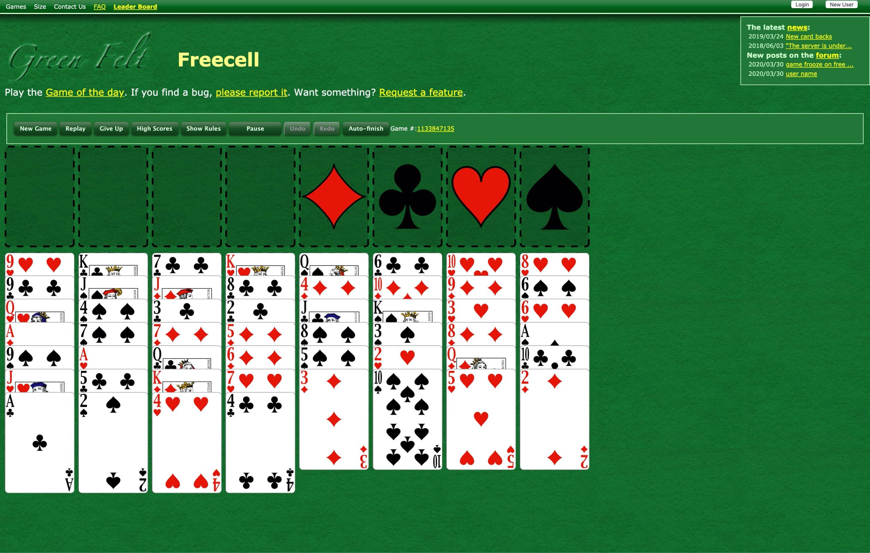 Green Felt Freecell Solitaire