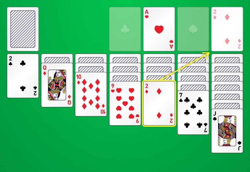 Illustrazione che mostra come spostare le carte sulle celle base nel gioco online del solitario classico