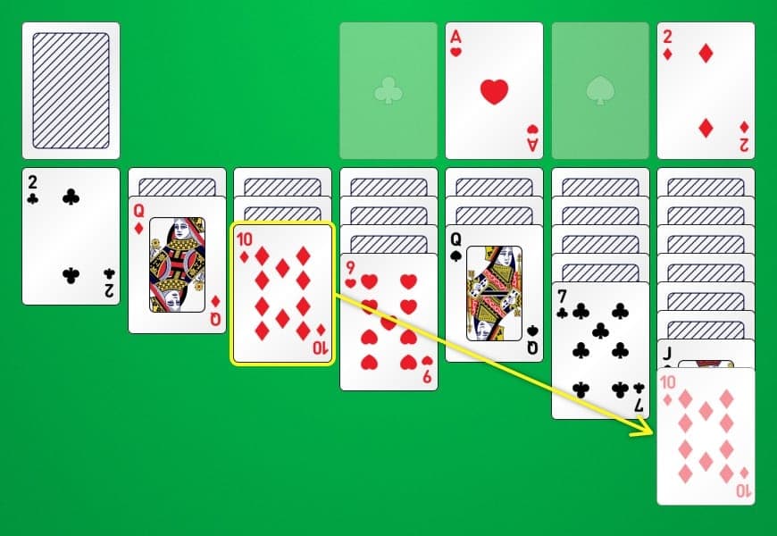 Ilustração mostrando como remover cartões entre tableaus
