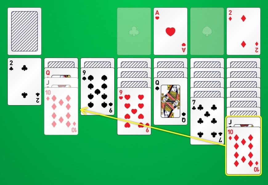 Illustración que muestra cómo mover varias cartas entre filas