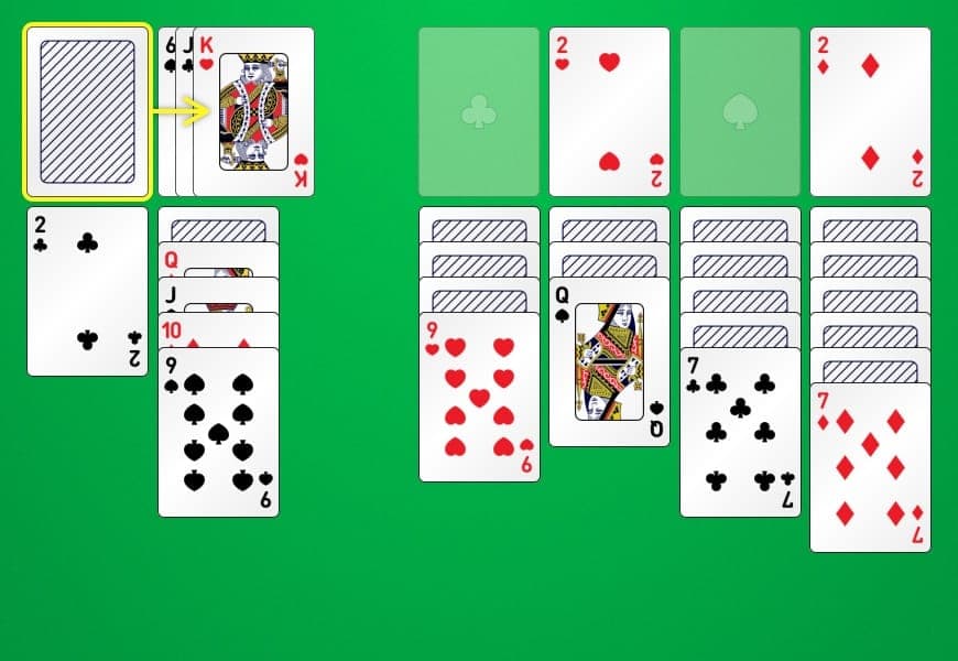 Illustration montrant comment piocher des cartes à partir du stock de trois tours