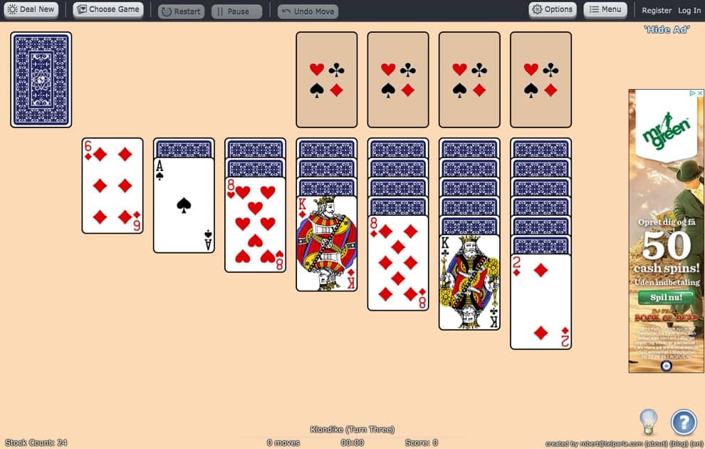 Klondike Solitaire turn one — play for free